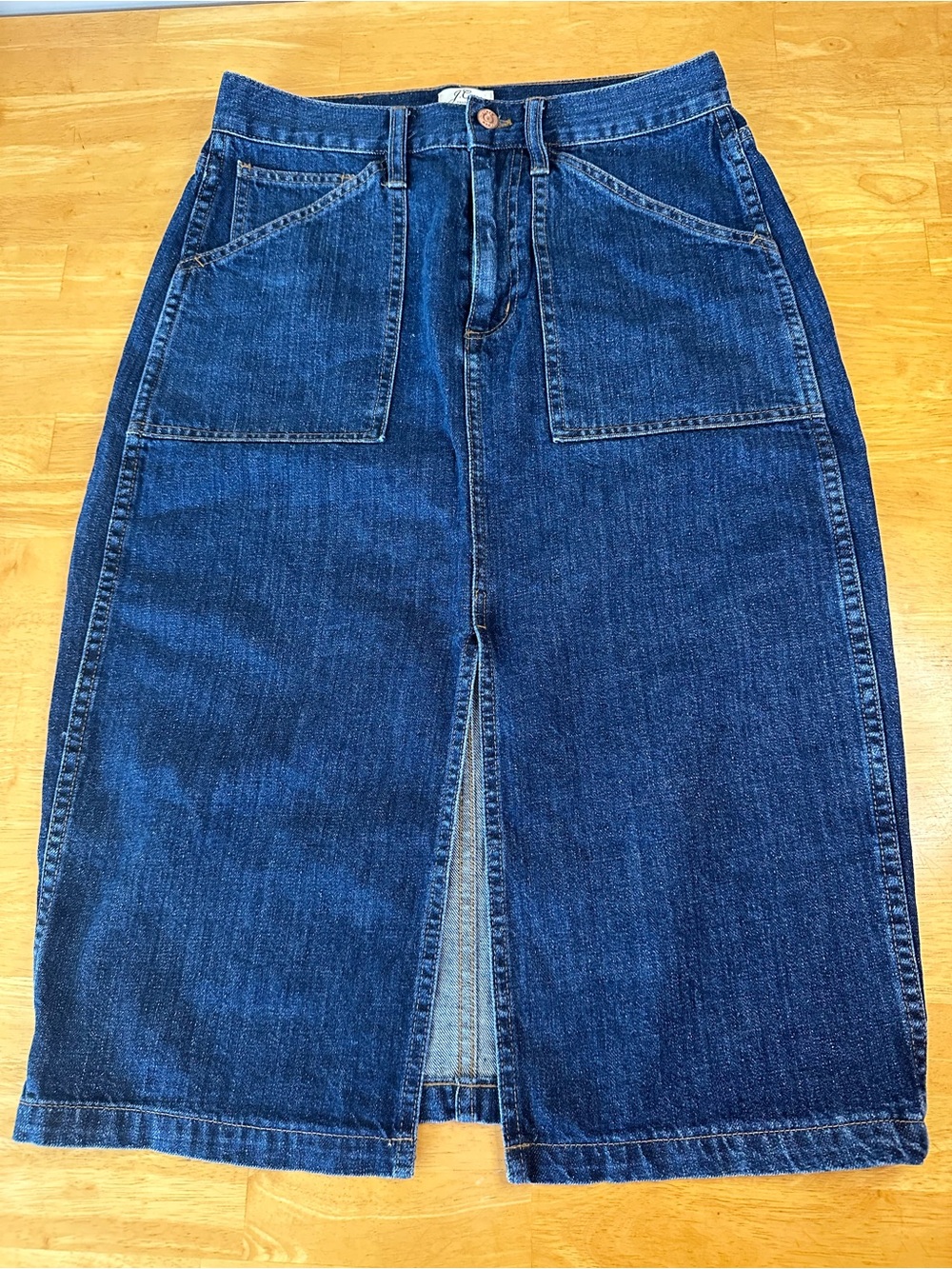 J.Crew Front Slit Denim Midi Skirt with Patch Pockets - Size 28